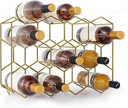 Urban Deco Countertop Wine Rack for 14 Bottles - No Assembly Required Modern Wine Bottle Holder Stand for Cabinet, Kitchen, Bar, Pantry - Gold Wire Wine Rack Inserts