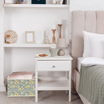Chinoiserie Bow Floral Lemon Storage Bin Box with Handles, Vintage Shabby Chic Flower Lemons Tree Foldable Organizer Basket Toybox for Home Bedroom Bathroom Clothes Toys Books