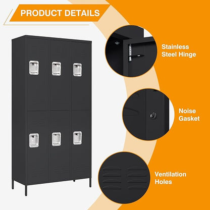 Letaya Metal Lockers for Employees-6 Door Storage Locker with Shelves and Lockable Steel Cabinet for School,Gym,Office,Staff(Black, 6 Door)