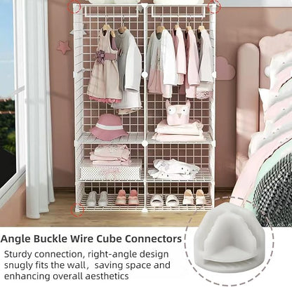 10Pcs Wire Cube Connectors, White Wire Cube Storage Connectors Corner Wire Grid Cube Shelf Plastic Connectors Clips for Wire Cube Storage Shelving Unit and Modular Closet Organizer, SATONBEYI