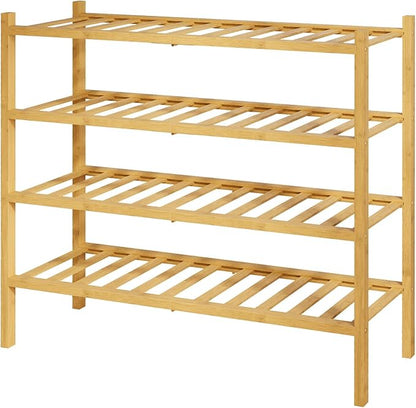 Kitsure Bamboo Wooden Shoe Rack for Closet - Stackable Shoe Organizer with Modular Structure, Space-Saving Shoe Shelf for Entryway, Living Room, Bedroom, 26.8" Wide - 4 Tiers, Natural