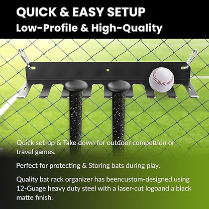 Wall Mount Baseball Bat Rack, Hold 16 Bats, Home Gym Sports Equipment Organizer Hanger, Olympic Barbells Holder, Heavy Duty Hooks for Hangs Bats,Gloves,Hats,Bags,Balls,Row Handles or Tools, 2 Pack