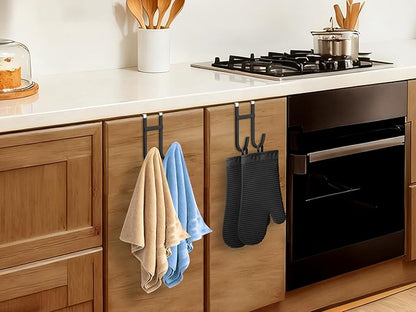 Over the Door Twin Metal Hooks with Plastic Coating 5.5" Fit 0.5" to 1 3/8" Door 2 Sets Heavy Duty Towel Robe Rack Wreath Bathroom Shower Hanger Shoe Organizer Ironing Board Short Black