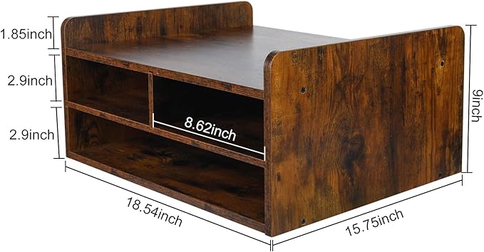 PAG 3 Tier Desktop Printer Stand with Storage, Paper Storage Holder Rack for Desk, Wooden Printer Organization for Home/Office, Antique Brown