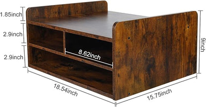 PAG 3 Tier Desktop Printer Stand with Storage, Paper Storage Holder Rack for Desk, Wooden Printer Organization for Home/Office, Antique Brown