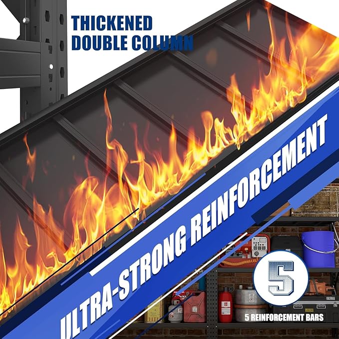 67” W Storage Shelves 8500Lbs Heavy Duty Adjustable Metal Garage Shelving Unit Rack Metal Storage Shelf for Heavy Tools and Equipment, Ideal for Garage, Basement, Black, 67" W X 20" D X 63" H