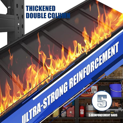 67” W Storage Shelves 8500Lbs Heavy Duty Adjustable Metal Garage Shelving Unit Rack Metal Storage Shelf for Heavy Tools and Equipment, Ideal for Garage, Basement, Black, 67" W X 20" D X 63" H