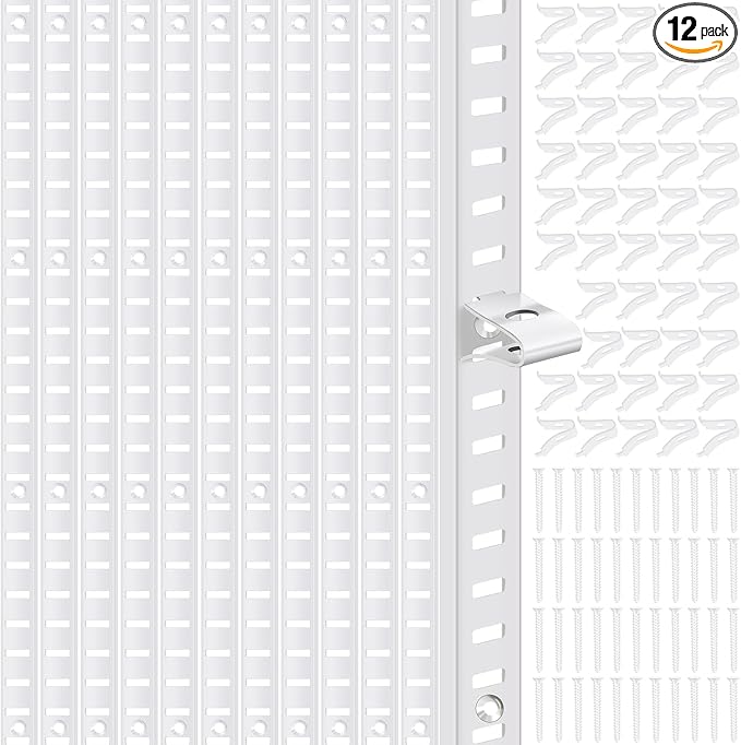 12 Pcs 36 Inch Metal Mortise Mount Pilaster Shelf Brackets and 72 Pcs Shelf Clips for Wall Shelving System Closet Organization Storage (White)