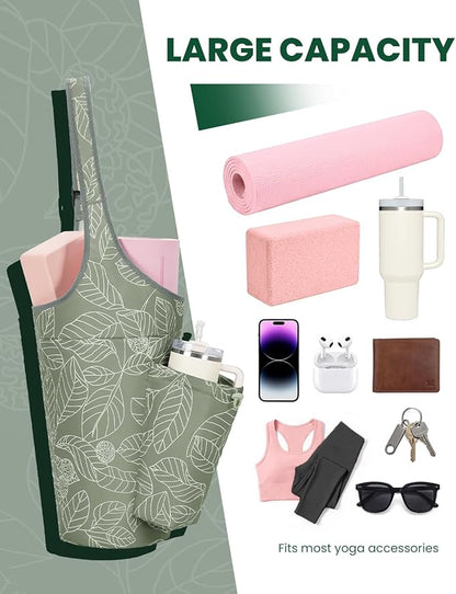 sportsnew Yoga Mat Bag for Women with Drawstring Pocket & Inner Pocket, Large Opening Yoga Mat Carrier for Quick Access, Adjustable Shoulder Strap, Fits 1/4" & 1/2" Thick Mats for Workout, Gym, Pilate