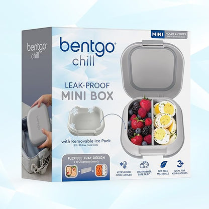Bentgo Chill Mini Leak-Proof Lunch Box – Built-In Ice Pack Keeps Food Cold, 2.7-Cup Capacity for Snacks or a Sandwich, 3 or 4 Compartments, PFAS & BPA-Free, Ideal for Adults & Kids 3+ (Crisp Grays)