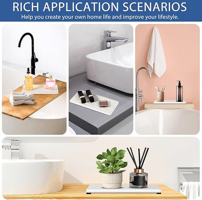 3PCS Water Absorbing Stone Tray, DryingNeat Diatomite Stone Sink Tray, Instant Dry Sink Coasters, Kitchen Sponge Hand Soap Holder, Bathroom Sink Vanity Trays,8 * 4inch and 4 * 4inch
