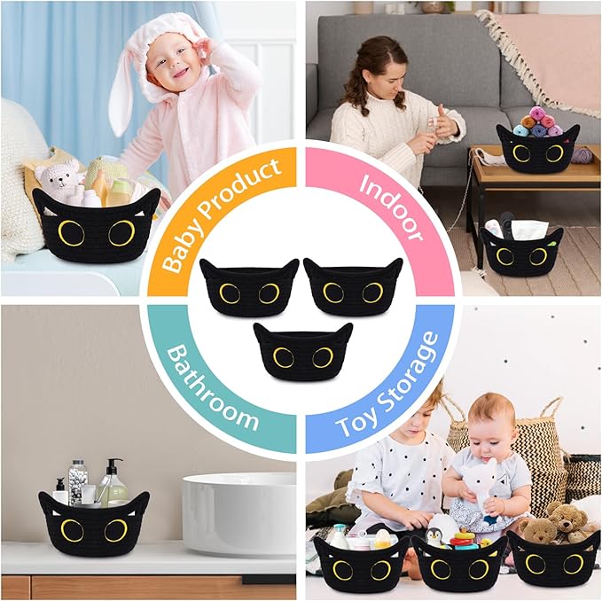 3 Pack Small Highland Cute Cow Storage Baskets for Organizing,Woven Decorative Gift Basket, Nursery Shelves Rope Cotton Storage Bins for Gifts Empty, Mini Burr Baby Shower with Handles,7 IN