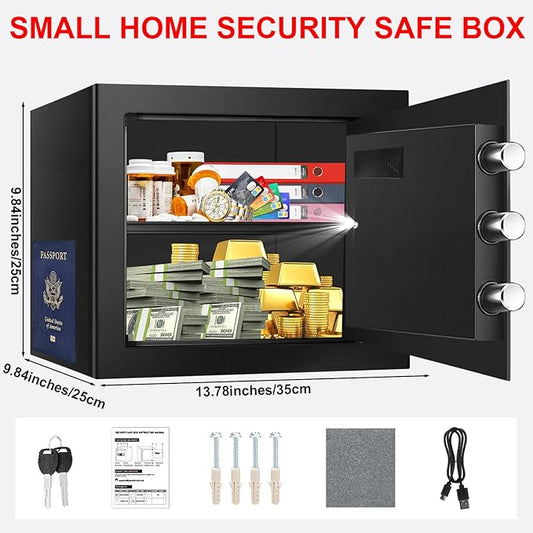1.3 Cuft Small Home Safes Water and Fireproof, Anti-theft Safes for Home Use Fire and Water Proof with Combination Lock, Smart Alert System and Removable Shelf, Digital Document Safe for Jewelry Money