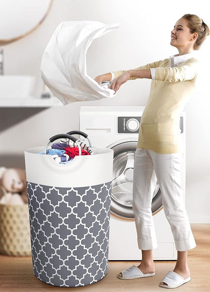Large Laundry Basket Laundry Hamper Bag Washing Bin Clothes Bag Collapsible Tall with Handles Waterproof Travel Bathroom College Essentials Storage for College Dorm, Family (Grey) 115L