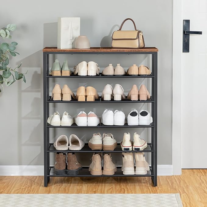HOOBRO Shoe Rack, 6-Tier Shoe Organizer, for 18-24 Pairs of Shoes, Large Capacity Shoe Storage Shelf, Durable and Stable, for Entryway, Closet, Hallway, Dorm Room, Industrial, Rustic Brown BF67XJ01G1