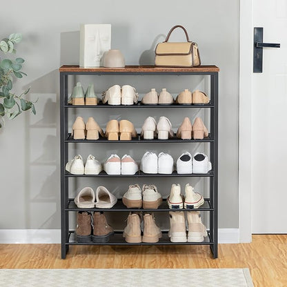 HOOBRO Shoe Rack, 6-Tier Shoe Organizer, for 18-24 Pairs of Shoes, Large Capacity Shoe Storage Shelf, Durable and Stable, for Entryway, Closet, Hallway, Dorm Room, Industrial, Rustic Brown BF67XJ01G1