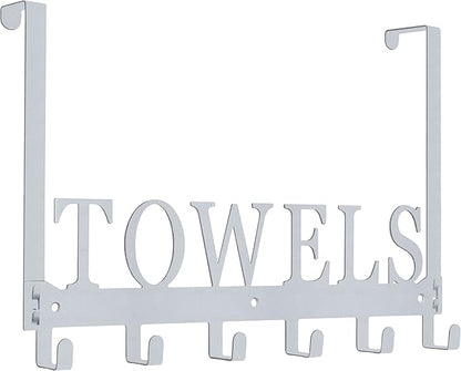 Over The Door Hooks, Towel Rack for Bathroom, Door Mount Towel Hooks Bath Towel Hanger for Bedroom Kitchen Pool Beach Towels Bathrobe Wall Mount Towel Holder for Bathrooms (6 Hooks, Silver Grey)