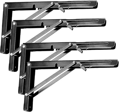 ZOENHOU 4PCS 16 Inch Folding Shelf Brackets, 330lb Max Load Heavy Duty Metal Collapsible Shelf Brackets with Screws, Wall Mounted Hanging Shelves for Workbench, Laundry Station