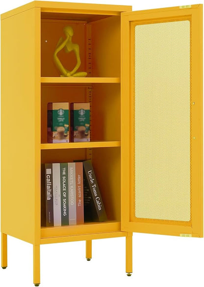 Slim Metal Storage Cabinet with Mesh Doors - 42'' Tall Narrow Organizer Tower, Compact Freestanding Cabinet, Versatile Utility Storage for Home, Office, Bedroom, or Kitchen, Durable and Modern Design