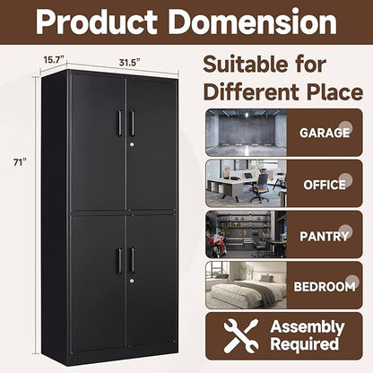 Metal Storage Cabinets with Locking Doors,71" Tall Garage Cabinet with 3 Adjustable Shelves, Lockable Steel Office Storage Caninet Tool Caninets for Home Office,Garage, Pantry