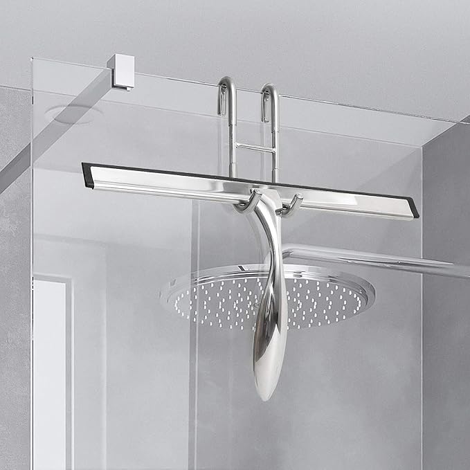 Simtive Shower Door Hooks (2-Pack), Towel Hooks for Bathroom Frameless Glass Door, Shower Squeegee Hooks, Silver