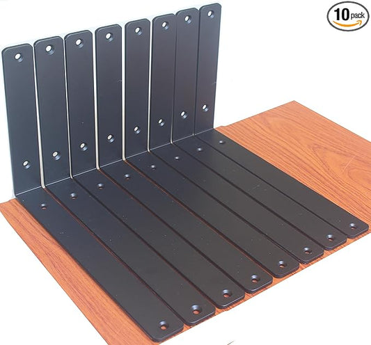 10 Pack - L 12" x H 8" x W1.5, 5mm Thick Black L Shelf Bracket, Iron Shelf Brackets, Metal Shelf Brackets, Floating Shelf, Shelf Supports with Screws