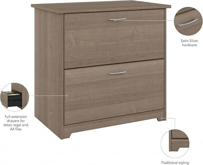 Bush Home Cabot 2 Drawer Lateral File Cabinet in Ash Gray, Home Office Chest for Letter, Legal, and A4-size Document Storage