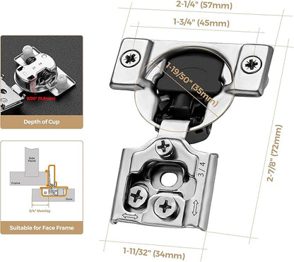 Ravinte 6 Pack 3 Pairs 3/4 inch Overlay Soft Close Hinges for Kitchen Cabinet Satin Nickel Hidden Stainless Steel Concealed Hinges self Closing