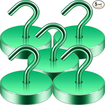 Neosmuk Magnetic Hooks, Cruise Ship Essentials, 100lb+ Heavy Duty Magnetic Hooks for Cruise Cabins, Refrigerator, Grill, Hanging, and Travel | Extra Strong Must-Haves Magnet Hook,Green, 5 Pack