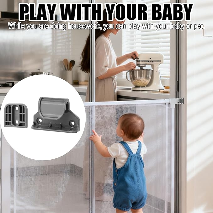 Retractable Baby Gate Replacement Parts Kit, Extension Hardware Set with 2 Latches 2 Brackets & Screws for Baby Gate Wall Mounting (Gray)