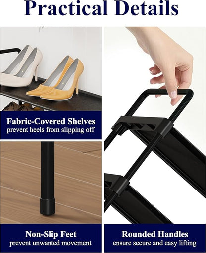 Kitsure Shoe Rack - 2-Tier Long Shoe Organizer with Handles & Non-Slip Feet, Rust-Resistant Metal Shoe Rack for Closet, Entryway, Bedroom, Living Room, 36.1" Wide - 2 Tiers, Black