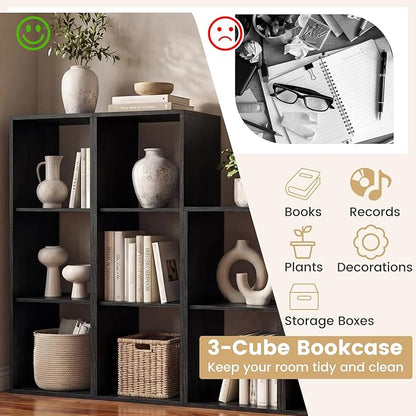 Giantex 3-Cube Bookcase, Cubby Bookshelf w/Back Guardrail & Anti-Tipping Kits, 4-Tier Freestanding Storage Organizer with Shelves, Open Back Display Rack for Living Room, Study
