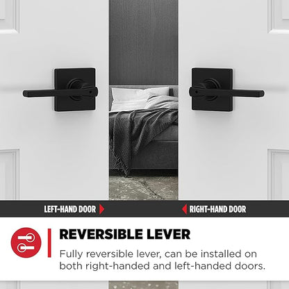 Kwikset Casey Hallway Passage and Bed/Bath Privacy Door Handle 4 Pack, 2 Passage Levers and 2 Privacy Levers, Matte Black Reversible Interior Handles, with Microban