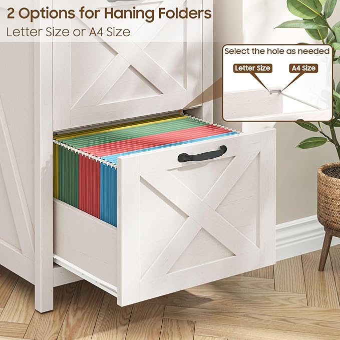 2 Drawer Small File Cabinet, Farmhouse Vertical Filing Cabinet Fits Letter and A4 Size, Under Desk Wooden File Cabinets for Home Office, Printer Stand, White and Black