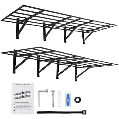 ‎Garage Storage Shelving Wall Mounted, 2 x 6 ft Heavy Duty Shelves,1600 LBS Load Capacity Storage Rack Floating Pack, Folding Strong Garage Organiser, Storage Racks for Shop,Shed,Storage Shelve