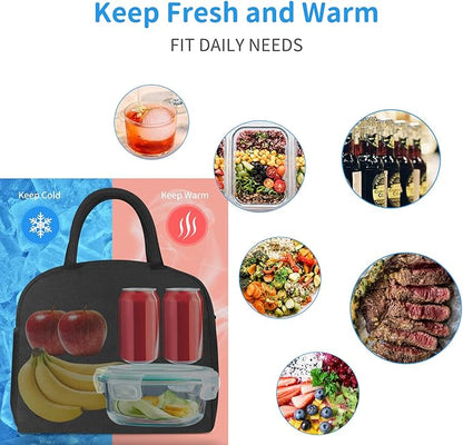 DALINDA Lunch Bag Lunch Box for Women Men Reusable Insulated Lunch Bags,Water-Resistant Cute Cooler Lunch Tote Bag, Large Capacity for Work Travel Picnic,Black