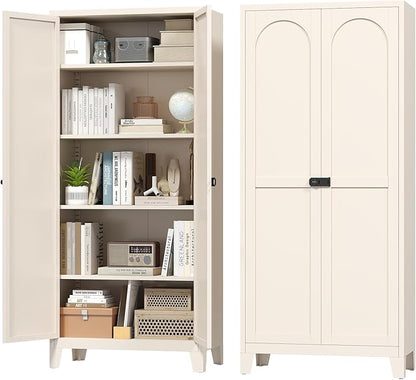 70.87" Tall Metal Storage Cabinet with 3-Digit Combination Lock, Steel Pantry Cabinet with 4 Adjustable Shelves & 2 Doors, Secure Freestanding Organizer for Home, Office, Garage, Beige