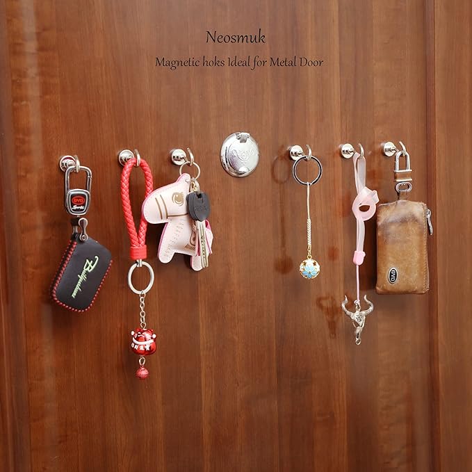 Neosmuk Magnetic Hooks, Cruise Ship Essentials, 30lb+ Heavy Duty Magnetic Hooks for Cruise Cabins, Refrigerator, Grill, Hanging, and Travel | Extra Strong Must-Haves Magnet Hook,Silver,5 Pack