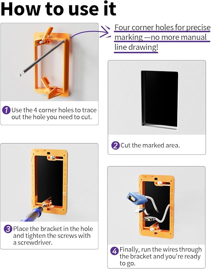 VCE Low Voltage Mounting Bracket Single Gang Wall Plate, Flush Low Voltage Box for Network, HDMI, Coaxial, Speaker, Telephone Cables, Orange, 25 Pack