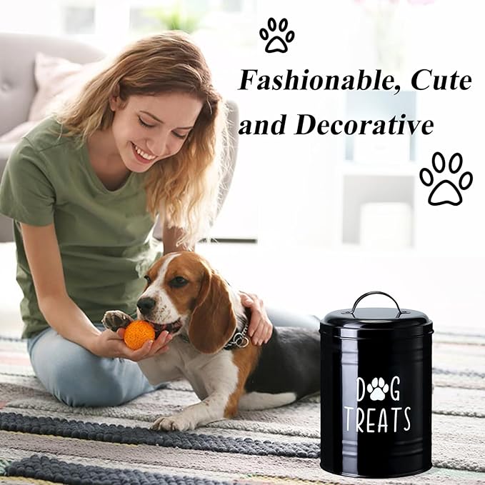 Dog Treat Container Airtight, Dog Treat Jar with Lid - 9x5.5'' Metal Dog Cookie Jar for Farmhouse Kitchen Counter, Black Pet Treat Container, Dog Treat Storage Container for Dogs, Cats