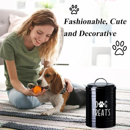 Dog Treat Container Airtight, Dog Treat Jar with Lid - 9x5.5'' Metal Dog Cookie Jar for Farmhouse Kitchen Counter, Black Pet Treat Container, Dog Treat Storage Container for Dogs, Cats