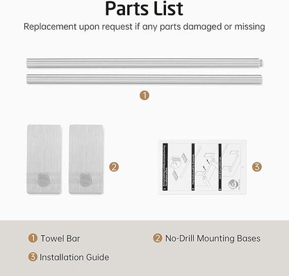KES Self Adhesive Bathroom Towel Bar, No Drill Towel Bar 24-Inch for Bathroom Towel Hangers Stick on Sticky Towel Holder SUS304 Stainless Steel Rustproof Brushed Finish, A7000S60B-2