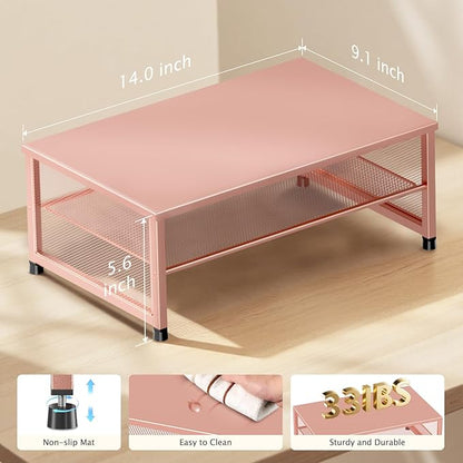2-Tier Computer Monitor Stand Riser, Desk Organizer for Monitor, Printer & Laptop Stand, Desktop Workspace Organizers for Office Supplies(Rose Gold)