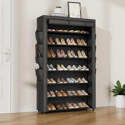 Shoe Rack with Cover, 7 Tier Shoe Organizer Storage for 32-40 Pair Shoes and Boots Large Shoe Storage Shelf Space Saving Vertical Shoe Rack for Closet, Front Door Entrance, Dorm, Garage