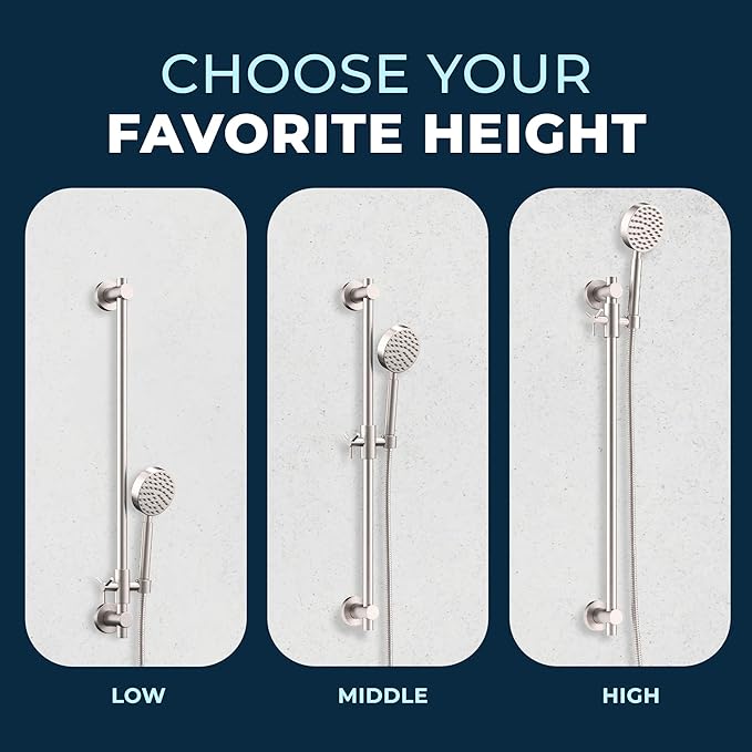 HammerHead Showers® Solid Metal 27.5 Inch Shower Slide Bar for Hand Held Shower Heads, Brushed Nickel | Adjustable Height Showerhead with Hose Rail System | Easily Adjust Height & Angle of Handshower