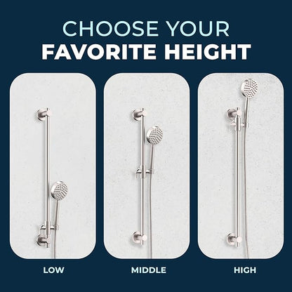 HammerHead Showers® Solid Metal 27.5 Inch Shower Slide Bar for Hand Held Shower Heads, Brushed Nickel | Adjustable Height Showerhead with Hose Rail System | Easily Adjust Height & Angle of Handshower