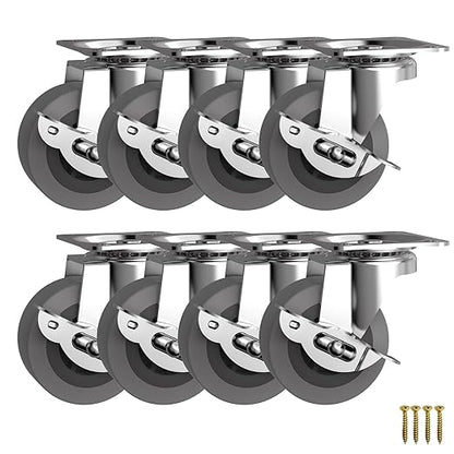 2" Caster Wheels, Casters Set of 8, Heavy Duty Casters with Brake, Locking Castors with Rubber Wheel，Plate Swivel Caster Wheels for Furniture Cart and Workbench,Pack of 8