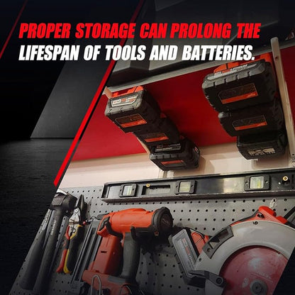 20Pcs Wall Mount Tool Holders and Battery Holder for Milwaukee M18 18V - Heavy Duty Storage Shelf Organizer with Screws, Fits Drill, Saw, Workshop Garage