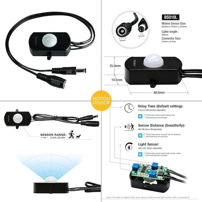 Sensky Motion Sensor LED Strip Light Under Cabinet Lighting Kit, LED Strip Light with Motion Sensor, FCC Listed Power Adapter for Gun Safe Light, Shelf, TV Wall Lighting (8.2FT,6000K)