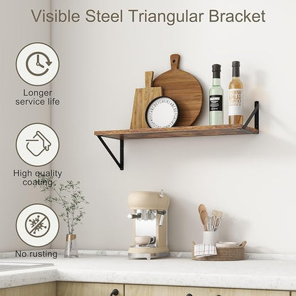 Fun Memories 27.5" W x10 D Floating Shelves, Large Wall Shelves 27.5 Inch Long, Set of 2, Farmhouse Wood Floating Shelf Wall Mounted, Deep Shelves for Bathroom, Living Room, Kitchen, Rustic Brown